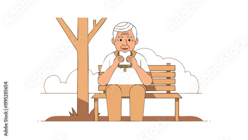 Senior man sitting alone on park bench, feeling sad, lonely, or contemplating life