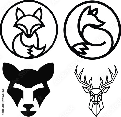 Minimalist Fox and Deer Line Art Set for Branding and Design Projects