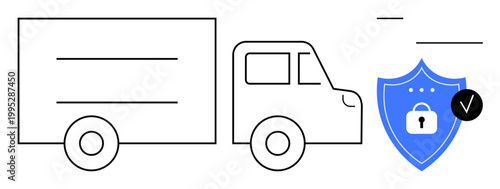 Secure delivery concept. Icon a truck alongside a shield security and data protection. Secure logistics and transportation. Perfect for e-commerce, data safety, or logistic services. cybersecurity