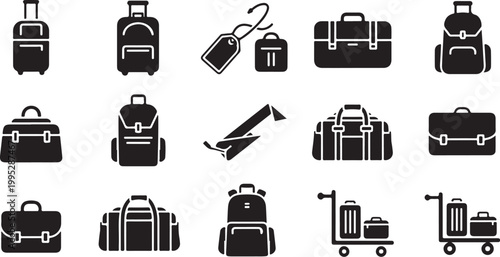 Various Travel Bags and Luggage Icons Displayed
