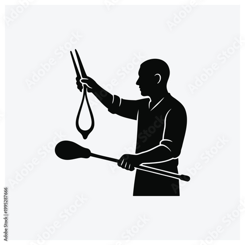 Chef cooking with tongs and ladle silhouette