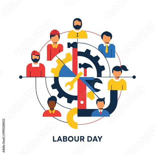 Quadro em tela A Labour Day graphic with diverse workers and tools
