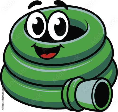 Green cartoon hose illustration vector smiling happily outdoors