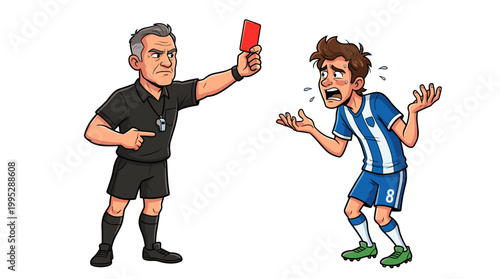 Referee showing a red card to a soccer player