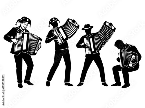 Silhouettes of Musicians Playing Accordions, Artistic Representation