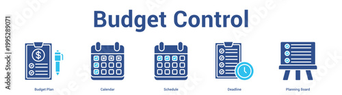 Budget Control web banner icon set vector illustration concept for business with icon of Budget Plan, Calendar, Schedule, Deadli.
