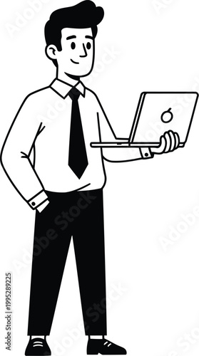 Man holding laptop in hand with confidence