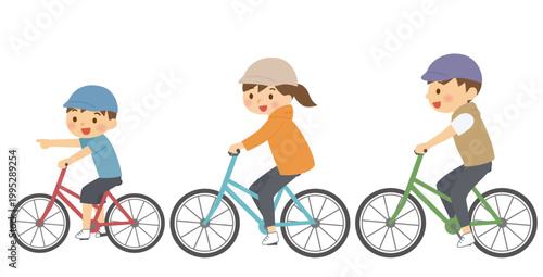 サイクリングを楽しむ3人家族