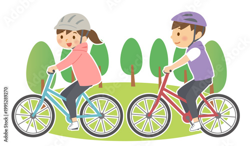 自然の中でサイクリングを楽しむ男性と女性