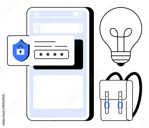 Digital security concept. Digital security by password protection on a mobile device. Digital security in education and communication technologies. For online safety, cybersecurity, education apps
