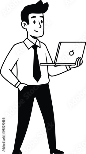 Businessman holding laptop with confidence