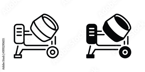 Concrete Mixer Vector Line Icon for construction and engineering