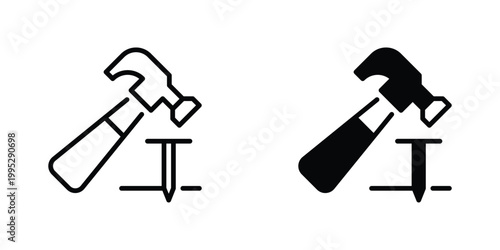 Hammer Vector Line Icon for construction and renovation