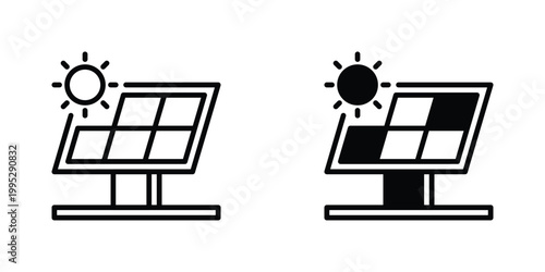 Solar Panel Vector Line Icon for energy and sustainability