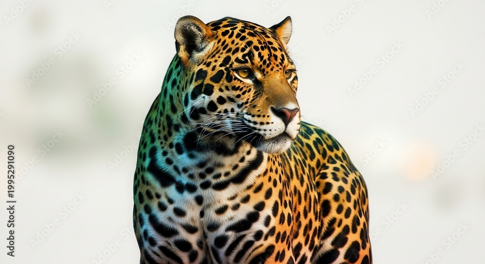 Obraz premium Majestic Jaguar Portrait, Close-up of a Powerful Big Cat with Distinctive Spotted Coat in Natural Light
