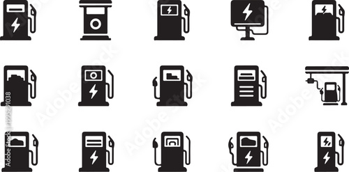 Electric and Gasoline Fuel Pump Station Icons Set