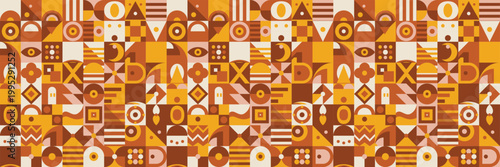 Vector art of vibrant geometric pattern with abstract shapes and bold colors in orange hues