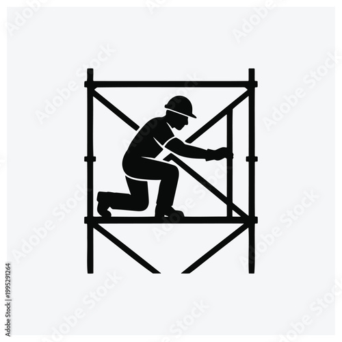 Construction worker inside a safety frame or rectangular enclosure silhouette