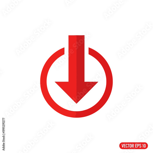 Red Download Icon Vector with Downward Arrow in Circle