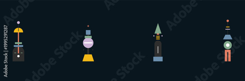 Vector art of a set of four colorful abstract sculptures
