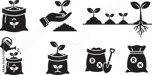 Gardening icons for growth and financial success online