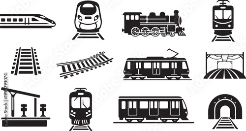 Transportation icons including trains and railroads system