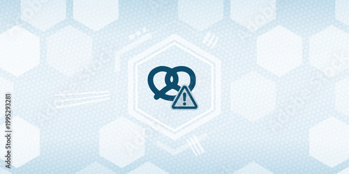 Abstract background featuring a pretzel icon overlaid with a caution warning symbol, represented in a modern digital graphic style for food safety or dietary alert concepts