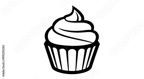 Simple Black and White Cupcake Illustration.
