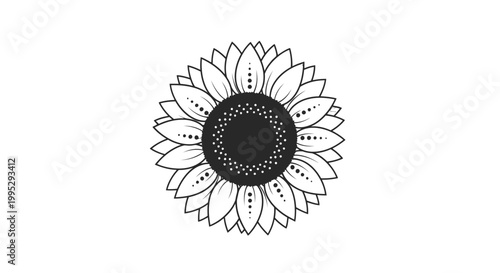 Black and White Sunflower Line Art Illustration.