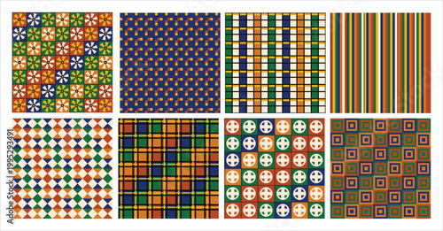 African kente and ankara seamless pattern set