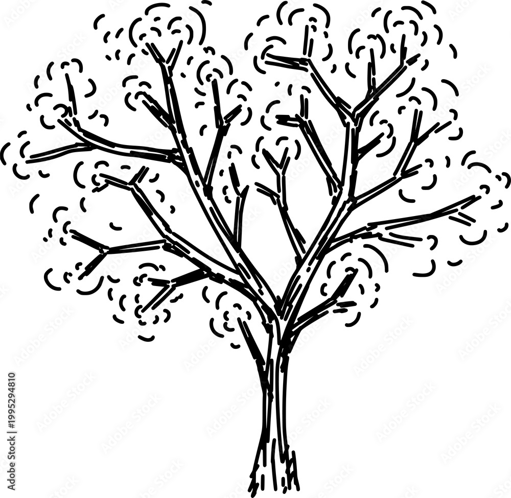 Fototapeta premium hand-drawn black and white tree png transparent background elements