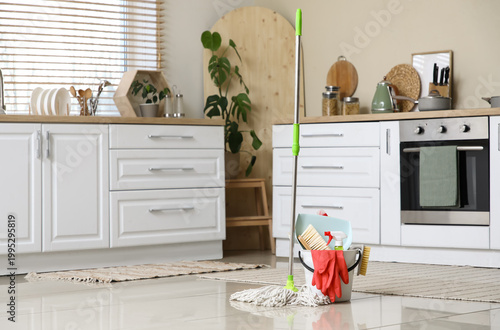 Mop and bucket of cleaning ...