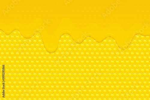 Golden honey dripping over honeycomb pattern, a sweet and visually appealing