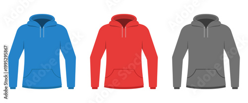 Colorful Hoodies: Blue, Red and Grey Hooded Sweatshirts With Front Pockets