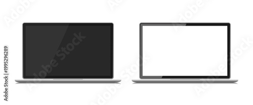 Two modern laptops with different screen displays side by side on a plain background.
