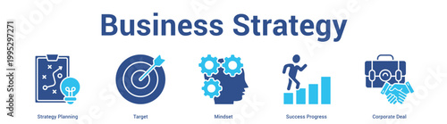 Business Strategy web banner icon set vector illustration concept for business with icon of Strategy Planning, Target, Mindset, Success Progre.