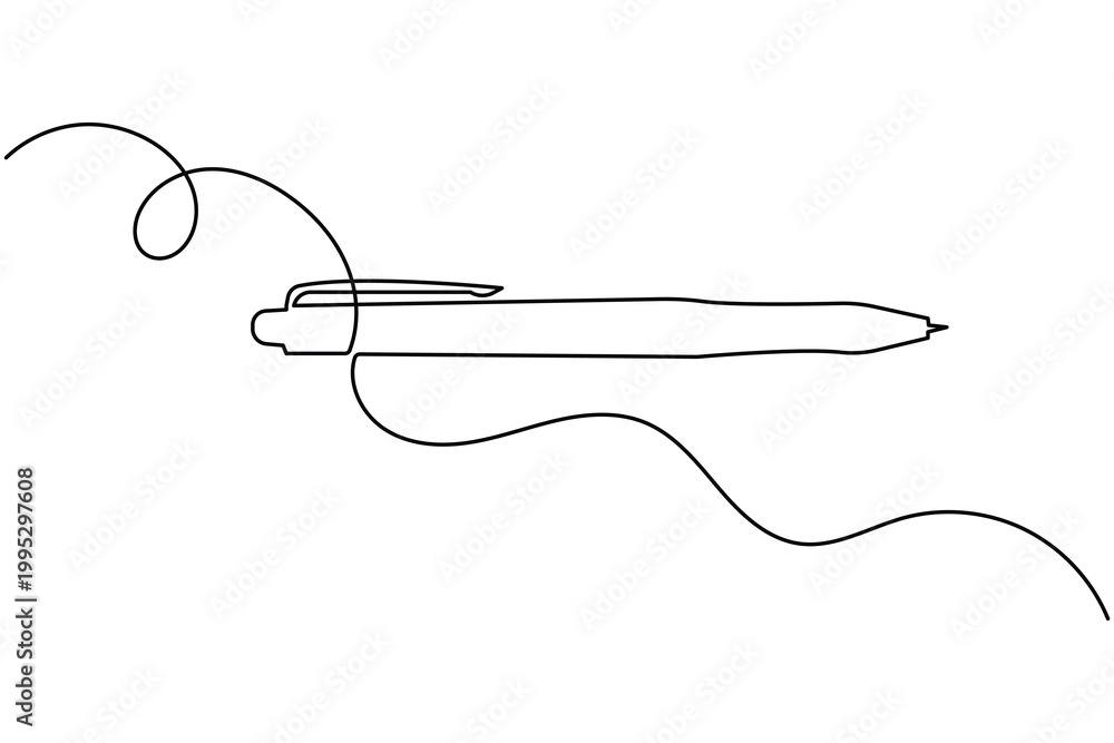 Fototapeta premium Ballpoint pen continuous one line drawing minimalist style for writing and office concept vector