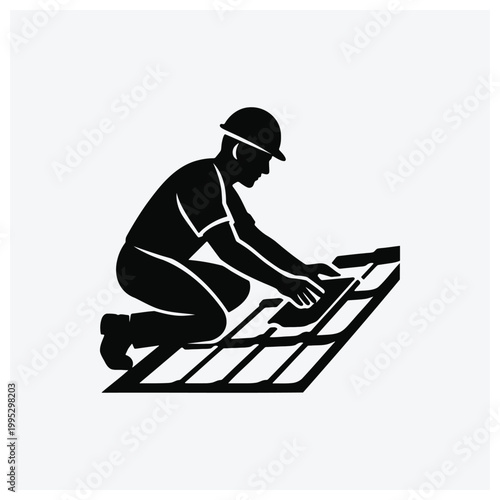 Worker cleaning window or glass pane silhouette icon