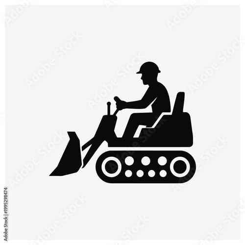Minimal silhouette of a bulldozer or crawler loader with an operator