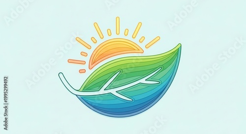 Eco-friendly sun and leaf logo concept, nature and renewable energy symbol