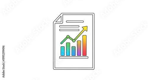Financial Growth Chart Report Document with Upward Arrow and Colorful Bars