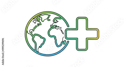 Global Health Care Plus Icon: Earth with Plus Sign, Medical Symbol, Healthcare Concept