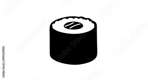 Black and White Sushi Roll Illustration.