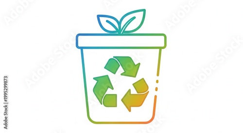 Green recycling bin with plant sprout, eco-friendly waste management concept