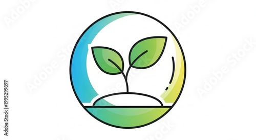 Green Sprout Growing in Circle Icon, Symbolizing Growth, Nature, and Sustainability