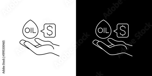 Single Icon of Hand Holding Oil Drop with Dollar Sign Currency Symbol for Oil Industry Investment and Finance