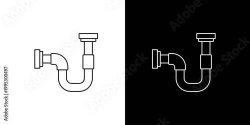 Single icon of plumbing P-trap pipe fitting for draining water and preventing sewer gas from entering a building interior