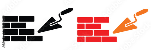 Brick wall and trowel icon simple flat style illustration construction logo symbol pictogram editable vector design