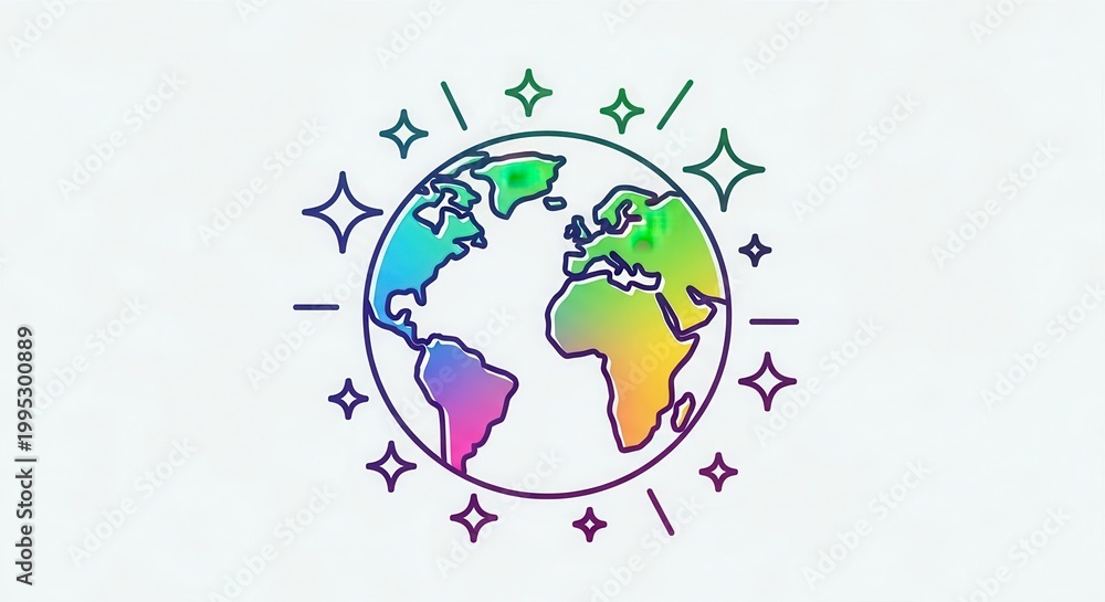 Fototapeta premium Rainbow Earth Globe Icon with Sparkles - Global Diversity and Connection