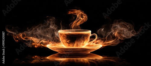 Fiery cup of coffee with smoke